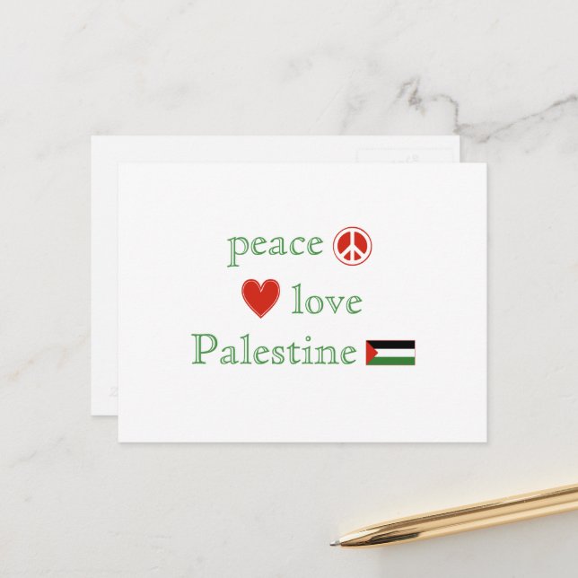 Peace Love Palestine Heart and Palestinian Flag Postcard (Front/Back In Situ)