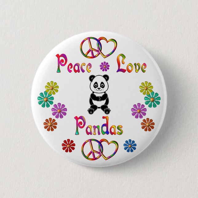 PEACE LOVE PANDAS 2 INCH ROUND BUTTON (Front)