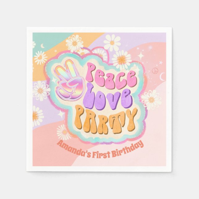 peace love party classic round sticker paper plate napkin (Front)