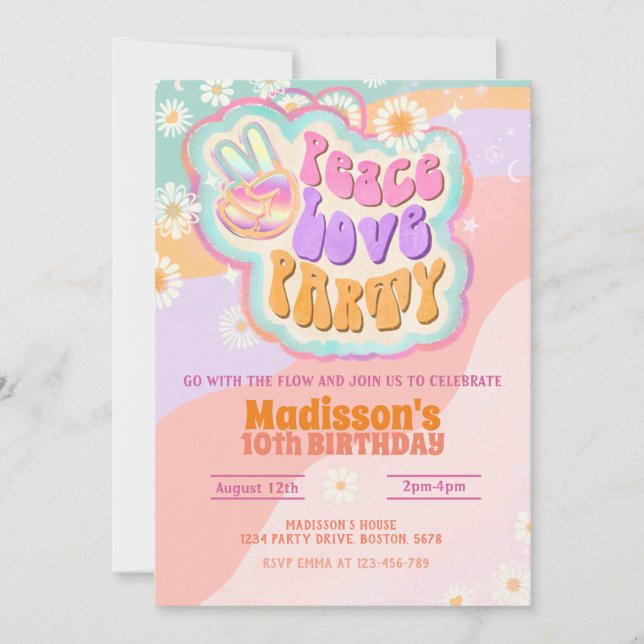 Peace Love Party Groovy Invitation (Front)