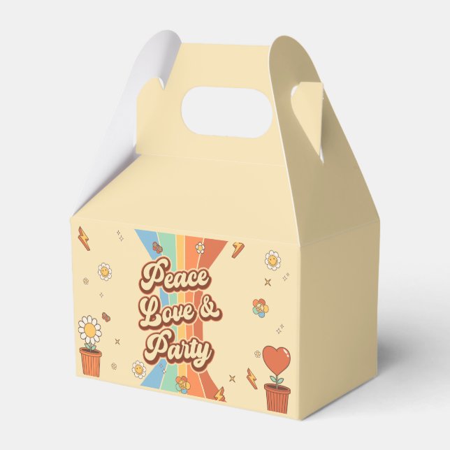 Peace Love Party Retro Rainbow 6th Birthday Favor Box (Front Side)