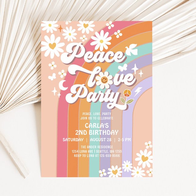 Peace Love Party Super Invitation Hippie Anniversa (Créateur téléchargé)
