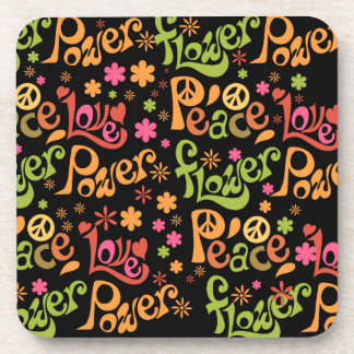 Peace Love Pattern Groovy Word Art Design Coaster