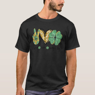 Peace Love Patty's Day Hand Hearts Shamrock St Pat T-Shirt