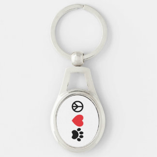 Peace, Love, Paw Metal Keychain