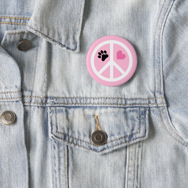 Peace Love Paws Pink 2 Inch Round Button (In Situ)