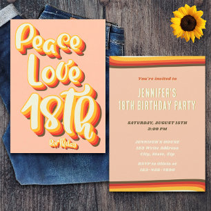 Peace Love Peach Retro Groovy Sunset 18th Birthday Invitation