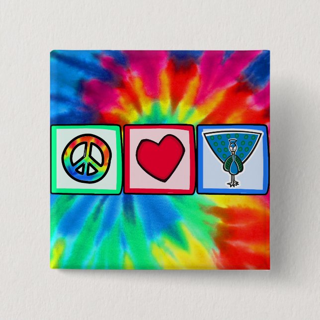 Peace, Love, Peacocks 2 Inch Square Button (Front)