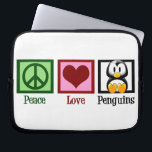 Peace Love Penguins Laptop Sleeve<br><div class="desc">A green peace sign,  red heart,  and a cute penguin. I love pretty animal gifts.</div>