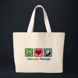 Peace Love Philosophy Large Tote Bag<br><div class="desc">Peace Love Philosophy Christmas gift for a philosopher that majored in philosophical studies in college. Express your thoughts about our existence. A cute present for a philosophy major or professor. Features a peace sign, heart, and the human mind.</div>