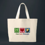 Peace Love Philosophy Large Tote Bag<br><div class="desc">Peace Love Philosophy Christmas gift for a philosopher that majored in philosophical studies in college. Express your thoughts about our existence. A cute present for a philosophy major or professor. Features a peace sign, heart, and the human mind.</div>