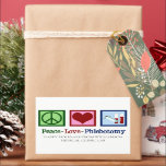 Peace Love Phlebotomy Cute Custom Phlebotomist Sticker<br><div class="desc">A cute phlebotomist sticker with a peace sign,  heart,  and blood vials. Peace Love Phlebotomy stickers for holiday marketing or Christmas gifts.</div>