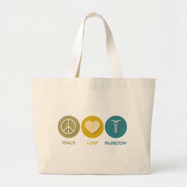 Peace Love Phlebotomy Large Tote Bag (Front)