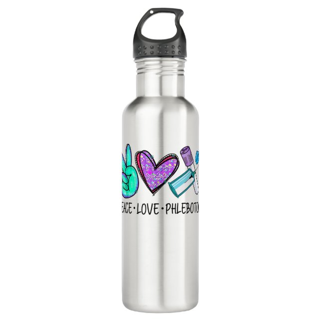 Peace love Phlebotomy Phlebotomist Tech Technician 710 Ml Water Bottle (Front)