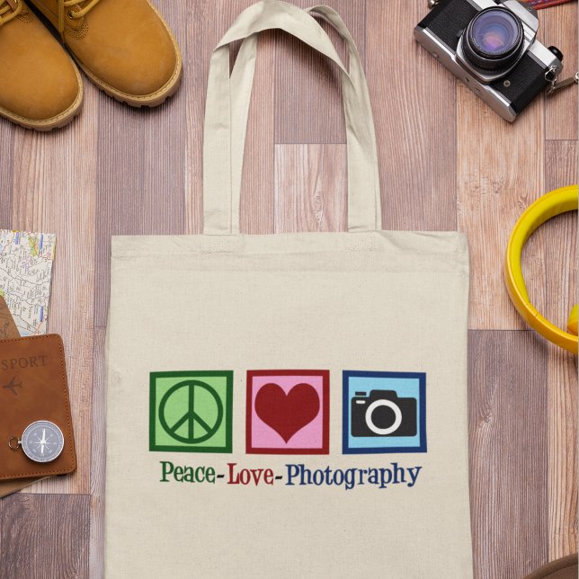 Peace Love Photography Cute Photographer Tote Bag (Creator Uploaded)