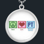 Peace Love Physical Therapist Silver Plated Necklace<br><div class="desc">A peace sign,  heart,  and the letters PT for physical therapy.</div>