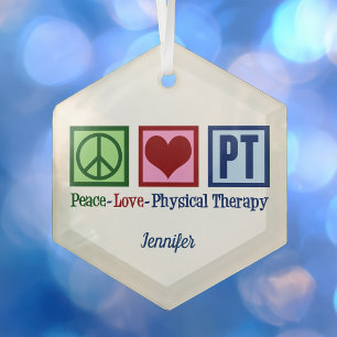 Peace Love Physical Therapy Custom PT Christmas Glass Ornament