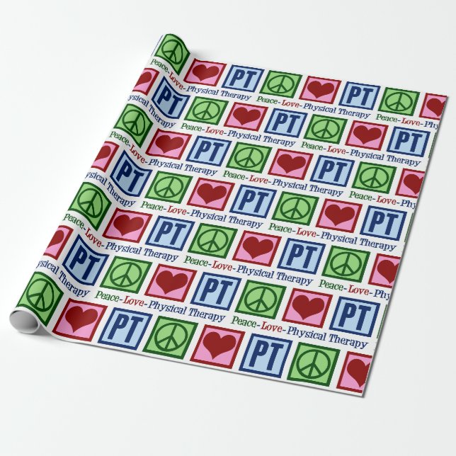 Peace Love Physical Therapy PT Christmas Wrapping Paper (Unrolled)