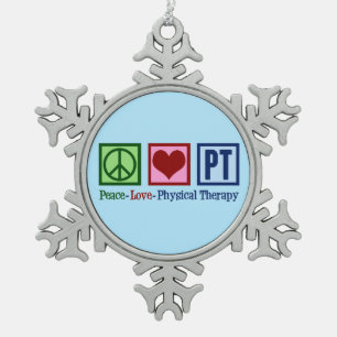 Peace Love Physical Therapy Snowflake Pewter Christmas Ornament