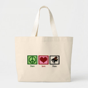 Peace Love Piano Large Tote Bag