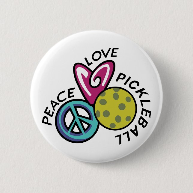 Peace Love Pickleball 2 Inch Round Button (Front)