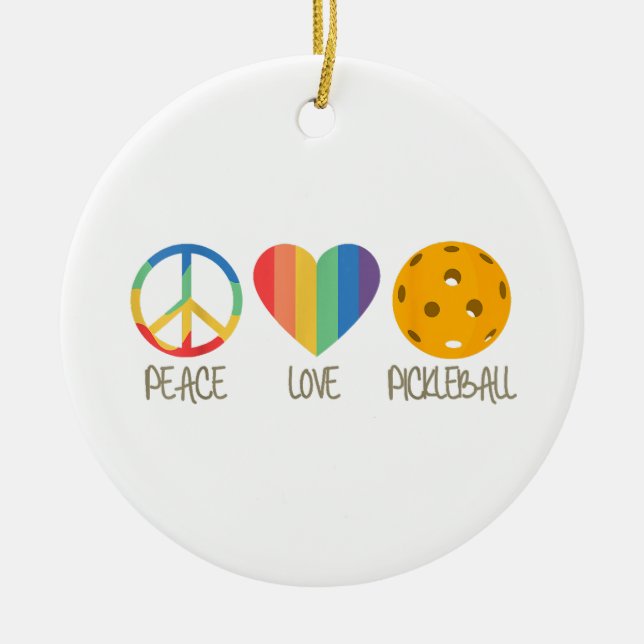 Peace Love Pickleball Ceramic Ornament (Front)