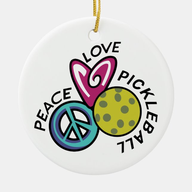 Peace Love Pickleball Ceramic Ornament (Front)