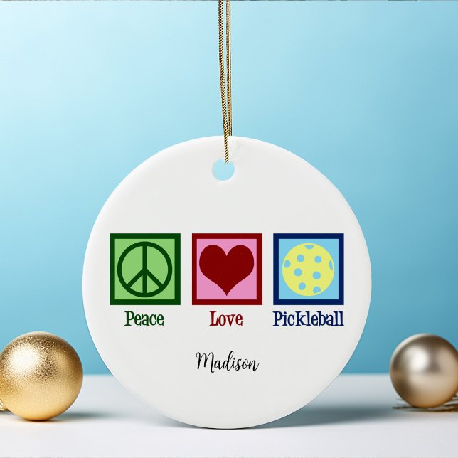 Peace Love Pickleball Cute Personalized Ceramic Ornament (Creator Uploaded)