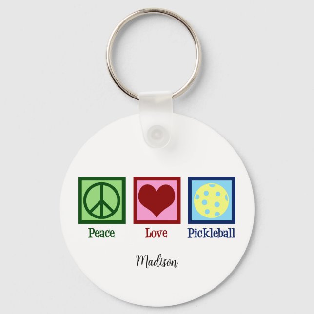 Peace Love Pickleball Cute Personalized Keychain (Front)