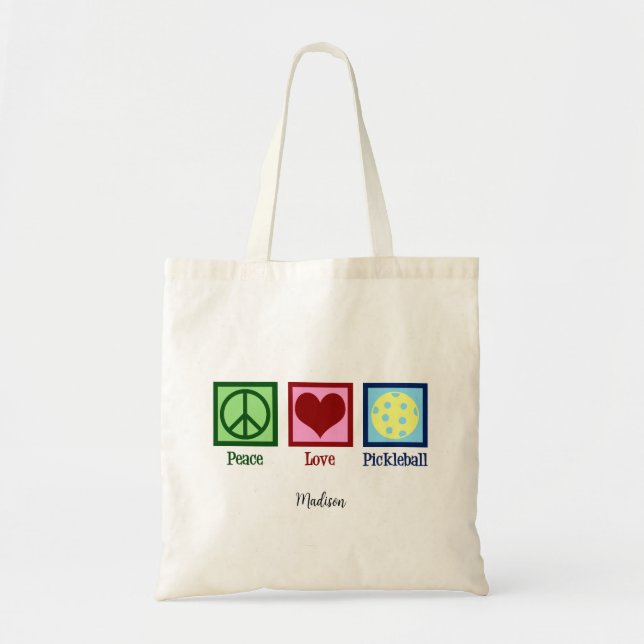 Peace Love Pickleball Cute Personalized Tote Bag (Front)