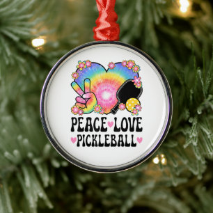 Peace Love Pickleball Metal Ornament