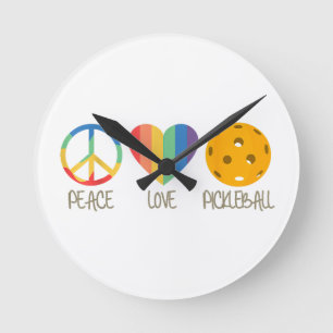 Peace Love Pickleball Round Clock