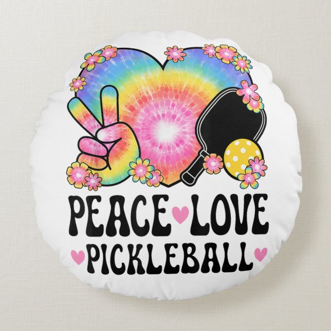 Peace Love Pickleball Round Pillow (Front)