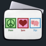 Peace Love Pigs Laptop Sleeve<br><div class="desc">A pretty green peace sign,  red heart,  and a cute pink pig. I love farm animal gifts and pigs are my favourite.</div>