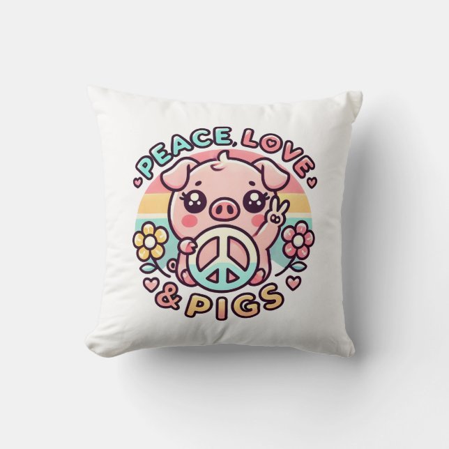 Peace Love & Pigs Pillow (Front)