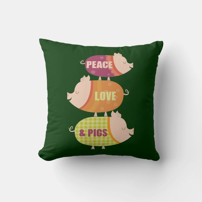 Peace, Love & Pigs (stack) Throw Pillow (Front)