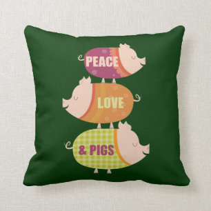 Peace, Love & Pigs (stack) Throw Pillow