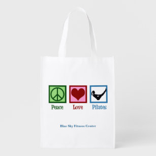 Peace Love Pilates Instructor Cute Custom Studio Reusable Grocery Bag