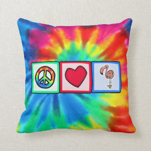 Peace, Love, Pink Flamingos Throw Pillow