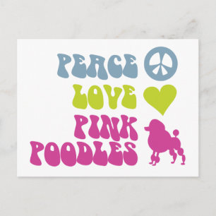 Peace Love Pink Poodles postcard, customize Postcard