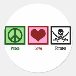 Peace Love Pirates Classic Round Sticker