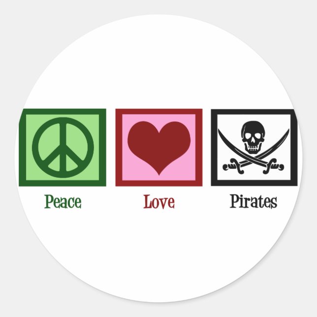 Peace Love Pirates Classic Round Sticker (Front)