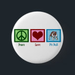 Peace Love Pit Bull 2 Inch Round Button<br><div class="desc">A green peace sign,  red heart and cute pitbull. I love those fun dogs. Great gift for a pit bull owner.</div>