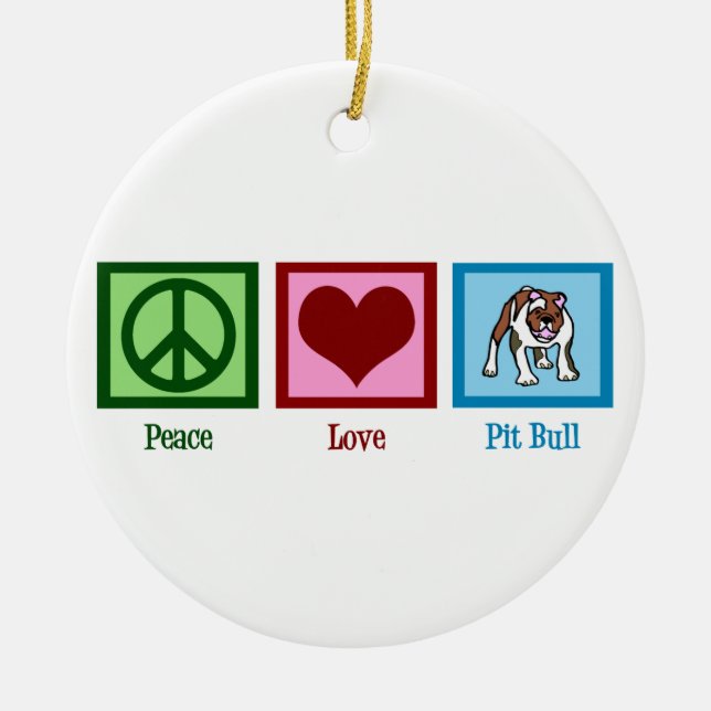 Peace Love Pit Bulls Ceramic Ornament (Front)