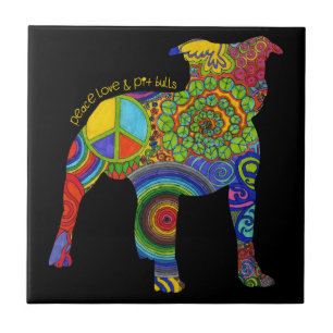 "Peace Love & Pit Bulls" Pop Art Photo Tile