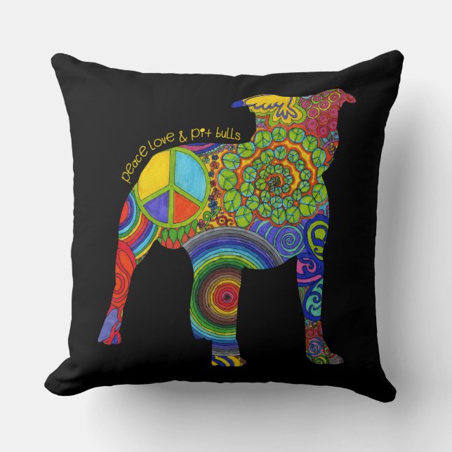 "Peace Love & Pit Bulls" Pop Art Pillow (Front)