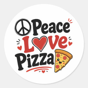 Peace Love Pizza Cute Funny Food Design Classic Round Sticker