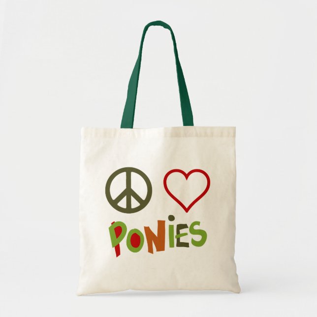 Peace Love Ponies Colourful Retro Horse Tote Bag (Front)