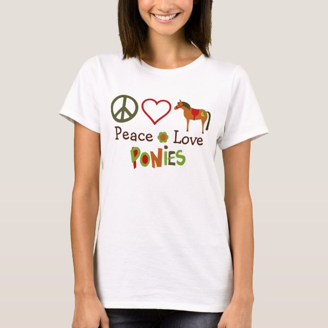 Peace Love Ponies Retro Horse T-Shirt (Front)