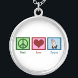 Peace Love Prayer Silver Plated Necklace<br><div class="desc">A peace sign,  heart,  and two hands folded to pray. A beautiful religious gift.</div>